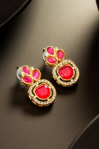 pink kundan gold plated traditional earrings