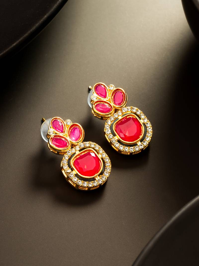 pink kundan gold plated traditional earrings