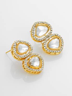 clear kundan gold plated elegant earrings 3