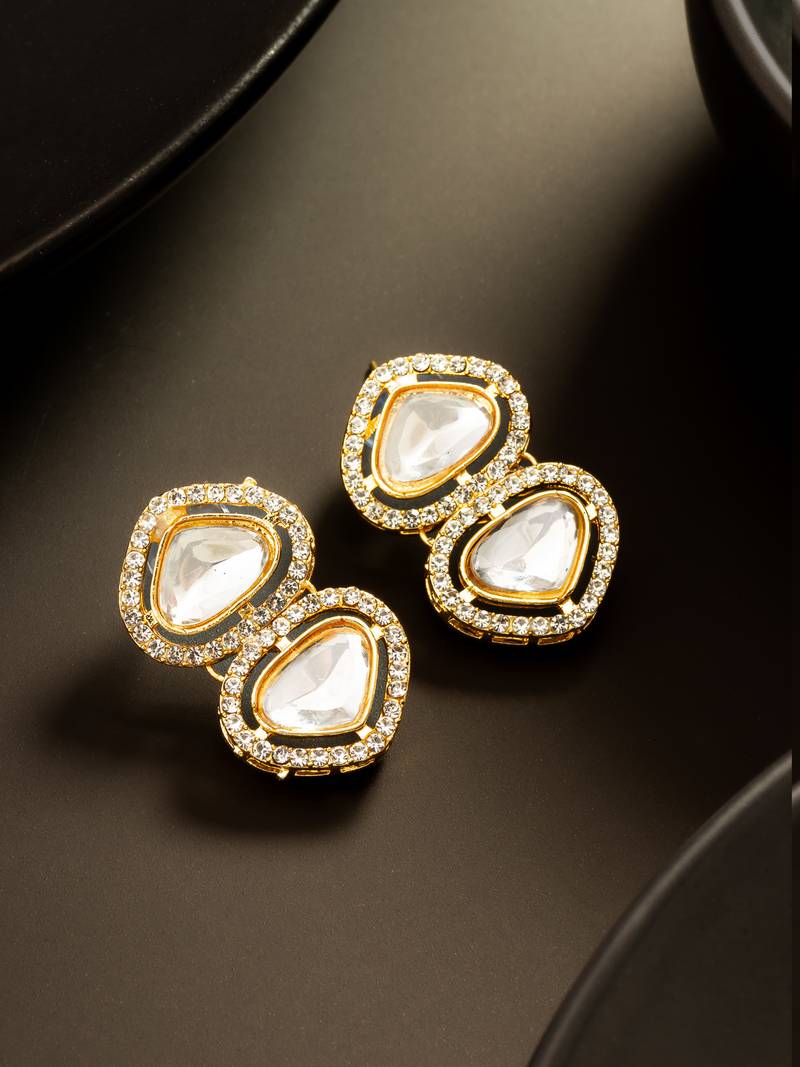 clear kundan gold plated elegant earrings