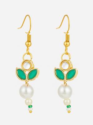 green kundan and pearl floral drop earrings 2