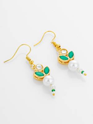 green kundan and pearl floral drop earrings 3