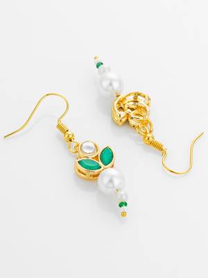 green kundan and pearl floral drop earrings 4