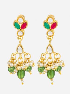 multi-color kundan gold plated pearl drop earrings 2