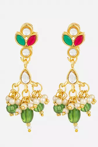 multi-color kundan gold plated pearl drop earrings