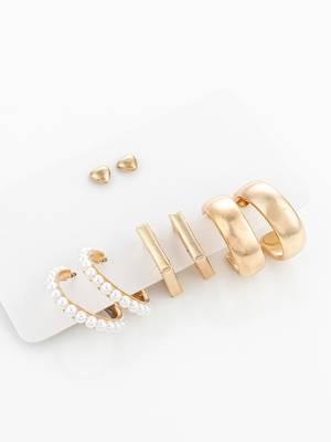 gold plated pearl and geometric hoop earring combo set 2