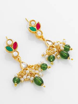multi-color kundan gold plated pearl drop earrings 3