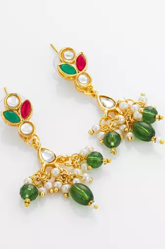 multi-color kundan gold plated pearl drop earrings