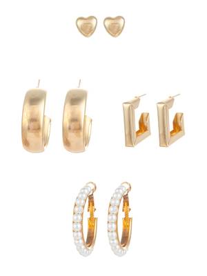 gold plated pearl and geometric hoop earring combo set 3