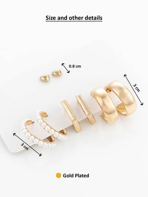 gold plated pearl and geometric hoop earring combo set 4