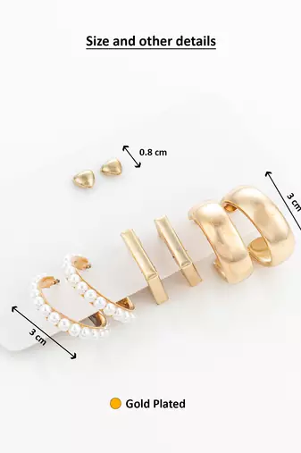gold plated pearl and geometric hoop earring combo set