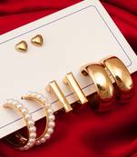 gold plated pearl and geometric hoop earring combo set