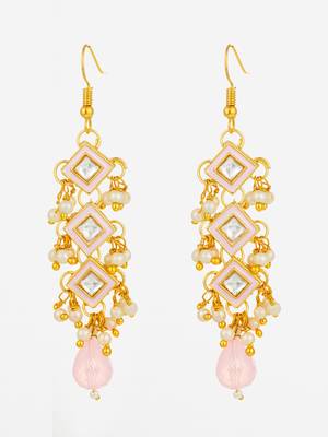 pink enamel and kundan tiered long drop earrings 1
