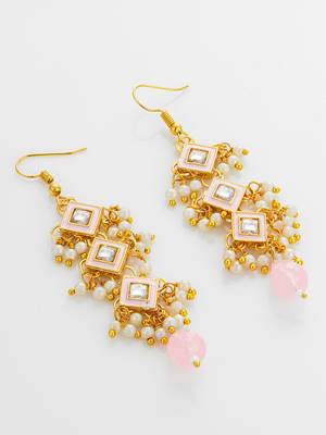 pink enamel and kundan tiered long drop earrings 2