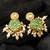green meenakari kundan hexagonal drop earrings with pearl hangings