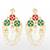 traditional red and green stone chandelier earrings with multi-layer pearl chains