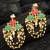 traditional red and green stone chandelier earrings with multi-layer pearl chains