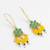 long hook green floral earrings with yellow bead clusters and pearl accents