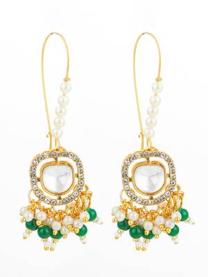 gold plated hook earrings with emerald green bead tassels 2