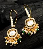 gold plated hook earrings with emerald green bead tassels