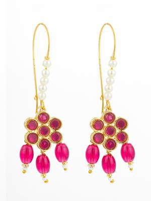 pink floral stone hook earrings with matching bead drops and pearls 1