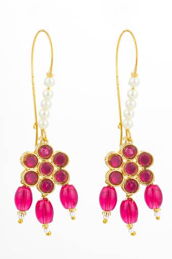 pink floral stone hook earrings with matching bead drops and pearls