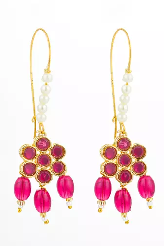 pink floral stone hook earrings with matching bead drops and pearls
