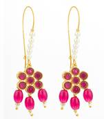 pink floral stone hook earrings with matching bead drops and pearls