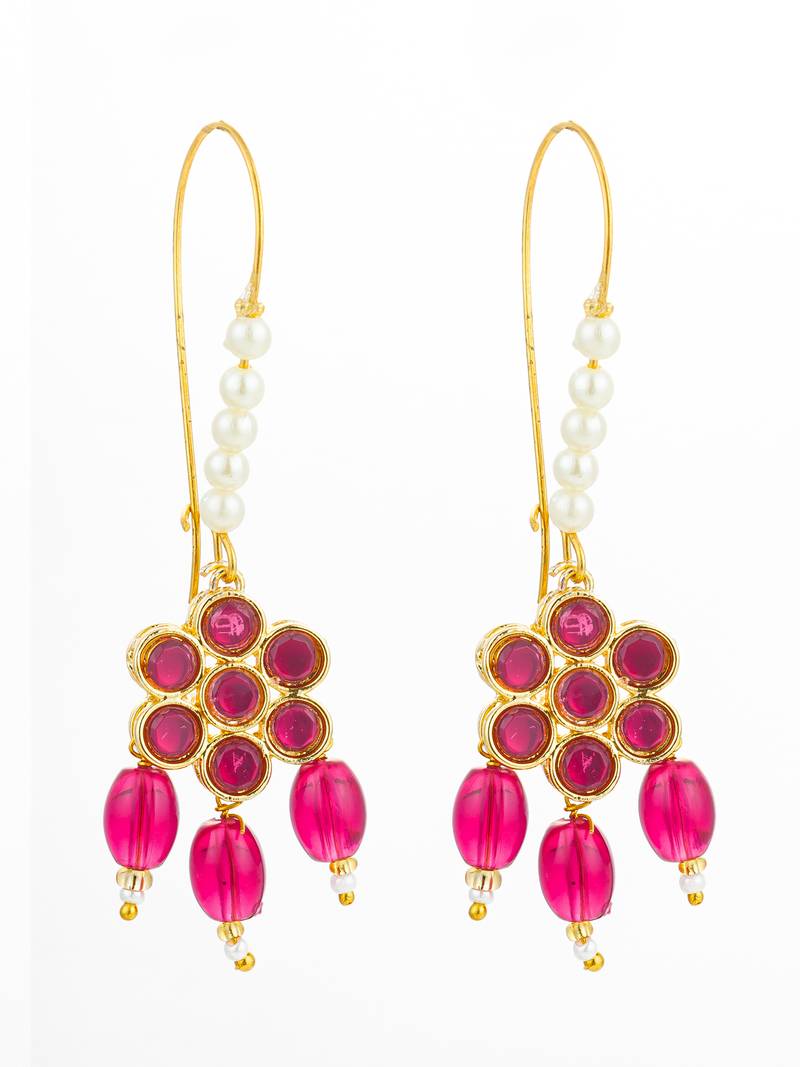 pink floral stone hook earrings with matching bead drops and pearls
