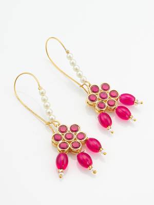 pink floral stone hook earrings with matching bead drops and pearls 2