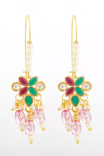 floral multi-stone drop earrings with pink beads