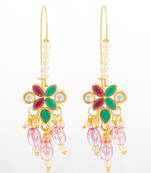 floral multi-stone drop earrings with pink beads