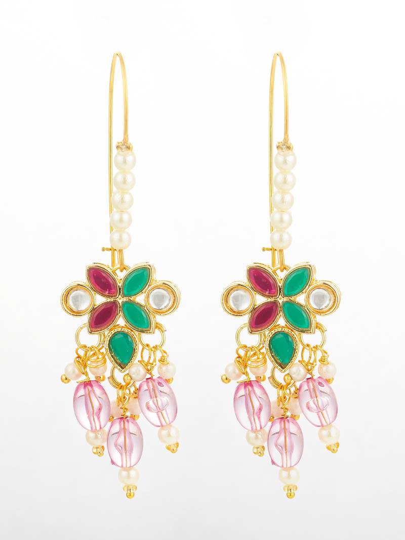 floral multi-stone drop earrings with pink beads