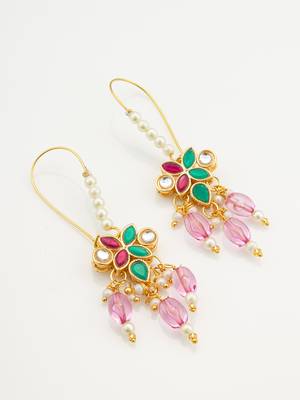 floral multi-stone drop earrings with pink beads 2