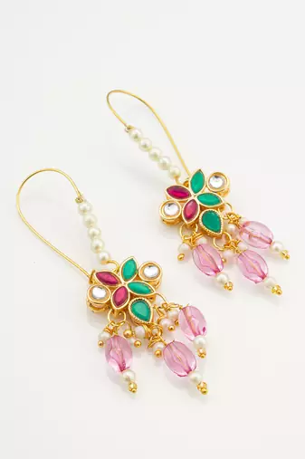 floral multi-stone drop earrings with pink beads