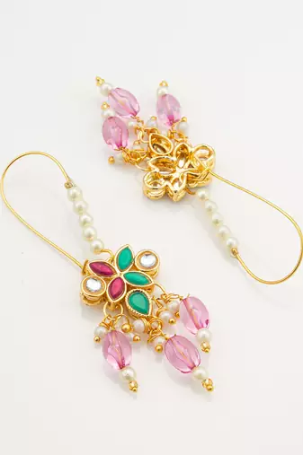 floral multi-stone drop earrings with pink beads