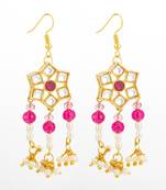 ruby red hexagonal kundan chandelier earrings
