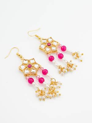 ruby red hexagonal kundan chandelier earrings 2