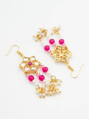 ruby red hexagonal kundan chandelier earrings 3