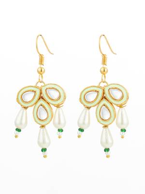 mint green enamel kundan drop earrings with pearls 2