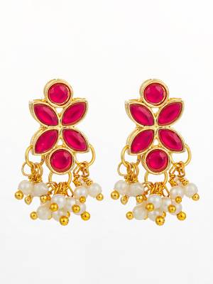 premium gold plated pink kundan and pearl earrings 2