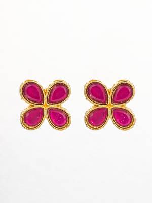 elegant gold plated pink clover stud earrings 2