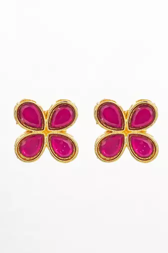 elegant gold plated pink clover stud earrings