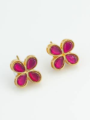 elegant gold plated pink clover stud earrings 3