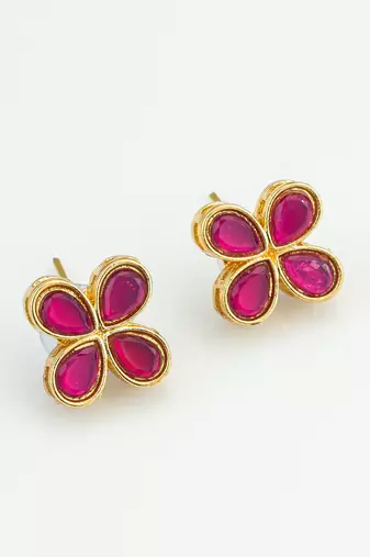 elegant gold plated pink clover stud earrings