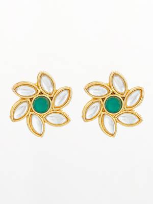 traditional gold plated white and green kundan floral studs 2