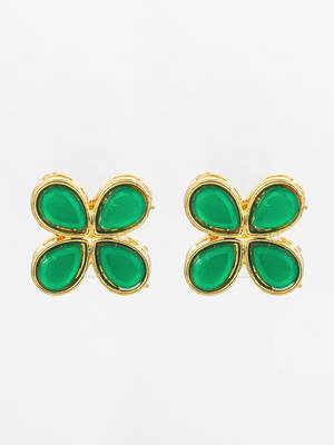 floral green stone gold plated stud earrings 2