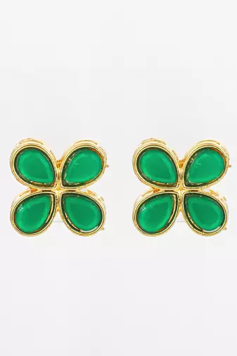 floral green stone gold plated stud earrings