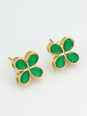 floral green stone gold plated stud earrings 3