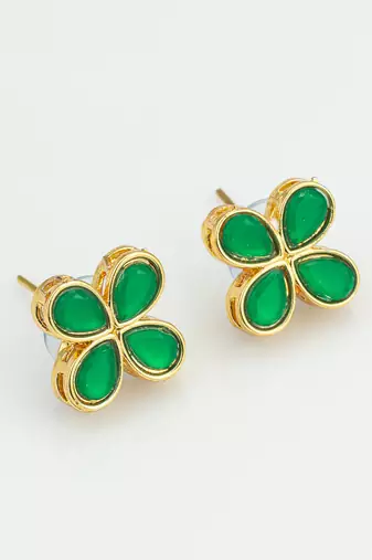 floral green stone gold plated stud earrings